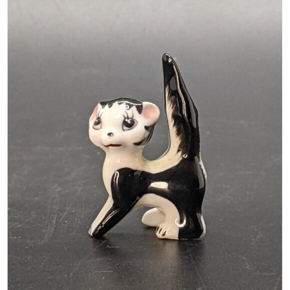 Other - Bone China Skunk Mini Figurine Eyelashes Japan Kitsch Vtg MCM Hand Painted 1.75"